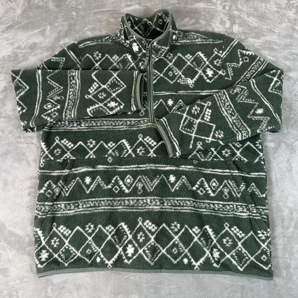 The North Face Jacket Mens 2XL Green Fleece 1/4 Zip Aztec Pullover NF0A5GN9